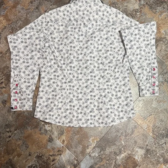 Cruel Girl Black and White Floral Shirt with red snaps size S - Picture 5 of 6